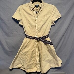 Polo Ralph Lauren Girls Belted Cotton Chino Button Shirtdress